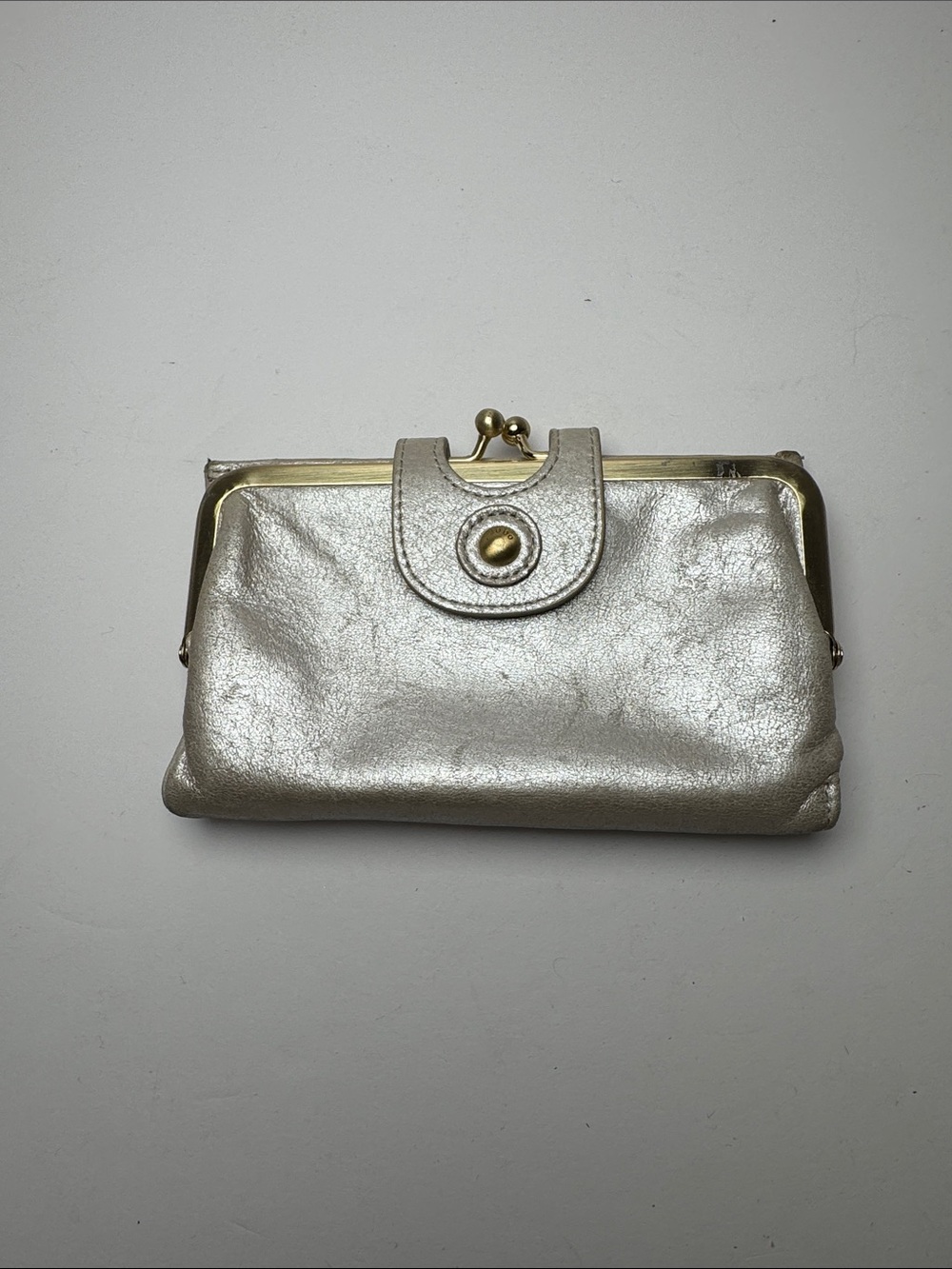 HOBO International The Original Metallic Silver Leather Kiss Lock Clutch Wallet